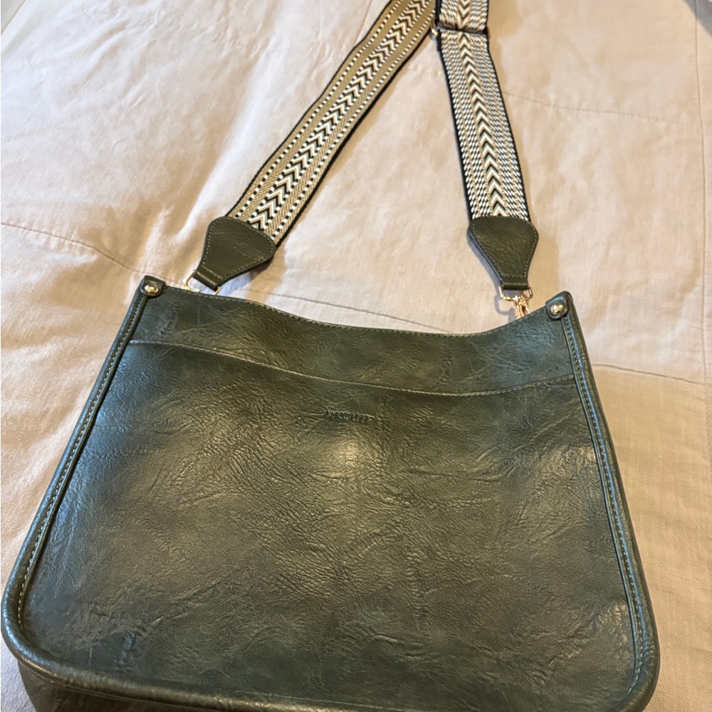 Vegan Leather Crossbody Purse in Olive Green with Interchangeable Straps